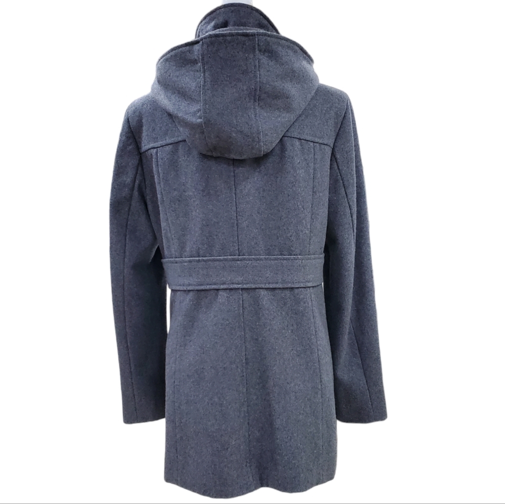 Kenneth Cole New York coat women's size 10 gray wool blend zip off hood pockets - Picture 2 of 13